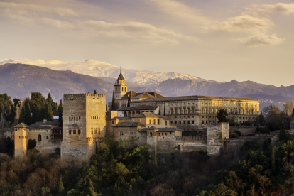 View of the Alhambra in Granada at twilight