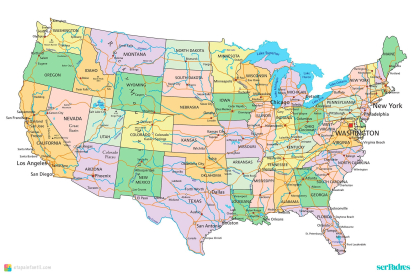Mapa político de Estados Unidos con nombres para imprimir