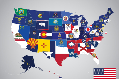Mapa de banderas de Estados Unidos para imprimir