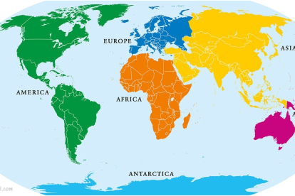 Mapa de los continentes del mundo para imprimir