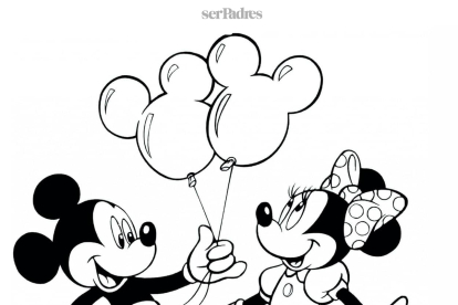 Mickey le regala unos globos a Minnie
