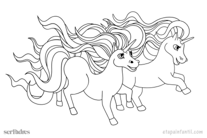dibujo de pareja de unicornios para imprimir y colorear