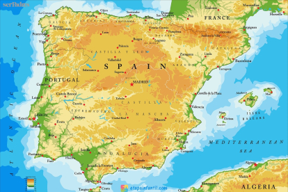 Mapa físico de España para imprimir