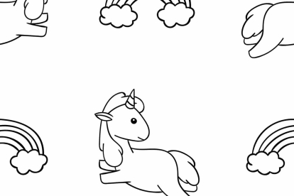Dibujo de unicornio entre nubes kawaii