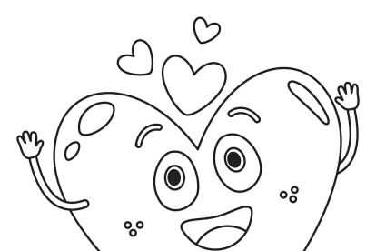 Dibujo kawaii de Corazón feliz para imprimir y colorear