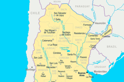 Mapa físico de ríos, lagos y lagunas de Argentina para imprimir