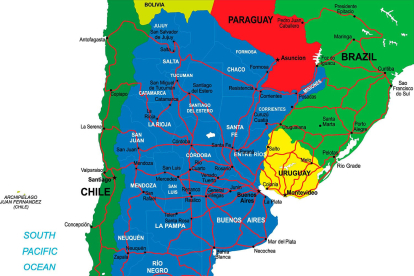 Mapa de fronteras de Argentina para imprimir