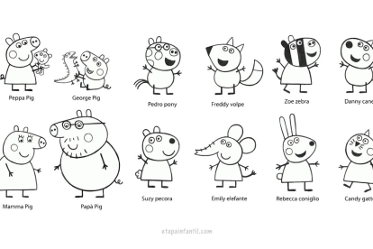 Todos los personajes de Peppa Pig para imprimir y colorear