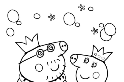 Dibujo de la familia Pig medieval: Rey, Reina, Princesa y Caballero