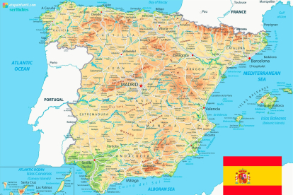 Mapa físico de ríos y afluentes en España