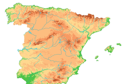 Mapa físico mudo de los ríos de España para imprimir