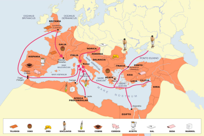 Mapa de rutas comerciales del Imperio romano