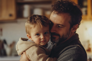 Un padre cuidado a su hijo