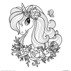 Dibujo de unicornio con rosas para imprimir y colorear